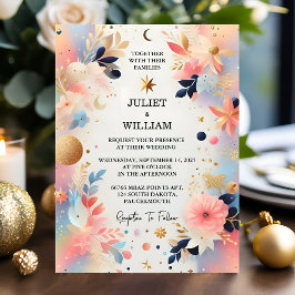 Joy Stars Glam Bright Pastel Ombre Glitter Bröllop Inbjudningar