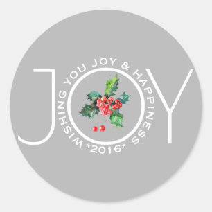 Joy Template with Mistletoe Light Grått Runt Klistermärke