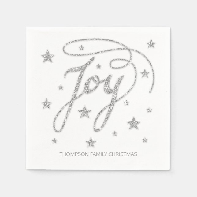 JOY Text Faux Silver Glitter look & Anpassningsbar Pappersservett (Framsidan)