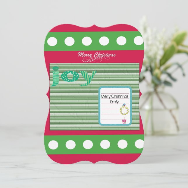 Joy till det platta hälsningskortet i julklapp i L Kort (Stående Fram)