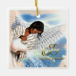 Joy till världen. African American Angel-jul Julgransprydnad Keramik