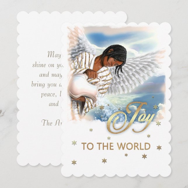 Joy till världen. African American Angel-jul Julkort (Fram/baksida)