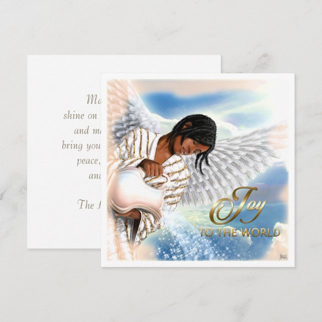 Joy till världen. African American Angel-jul Julkort (Fram/baksida)