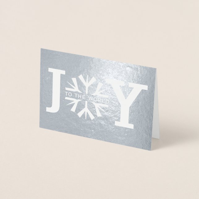Joy till världen snöflingor den moderna julen silv folierat kort (Framsida)