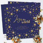 Joy till World Elegant Blue and Guld Stars Julkort<br><div class="desc">Gå till världskortet,  det moderna kortet för personlig och elegant. Kortet är dekorerat med guld-stjärnor och är skrivet i manusatrografi och festlig typografi. Enkelt minimal typografi med ett överflöd av gyllene stjärnor. Mallen är redot för dig att anpassa hälsning och lägga till ditt/dina namn.</div>