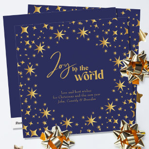 Joy till World Elegant Blue and Guld Stars Julkort