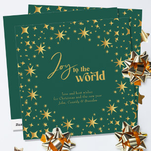 Joy till World Elegant Grönt and Guld Stars Julkort
