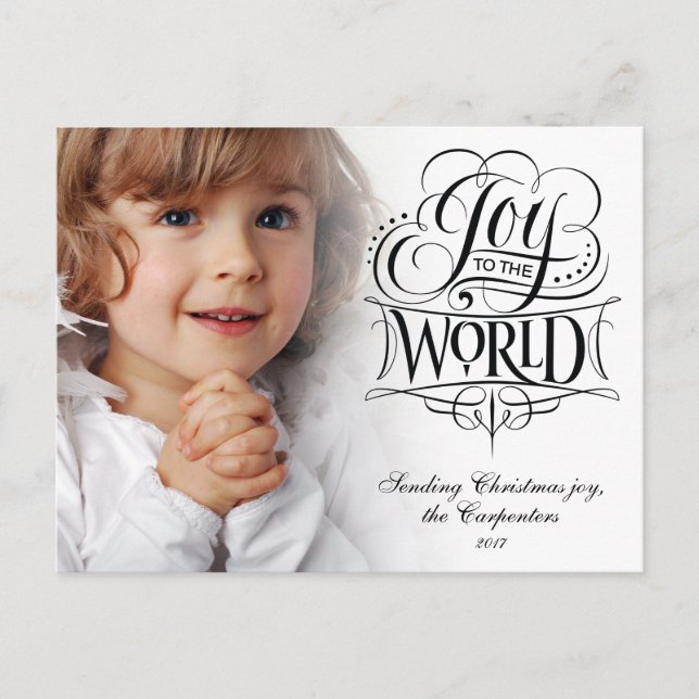 Joy till World Elegant jul Calligraphy Helg Vykort (Framsida)