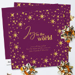 Joy till World Elegant Plum and Guld Stars Julkort<br><div class="desc">Gå till världskortet,  det moderna kortet för personlig och elegant. Kortet är dekorerat med guld-stjärnor och är skrivet i manusatrografi och festlig typografi. Enkelt minimal typografi med ett överflöd av gyllene stjärnor. Mallen är redot för dig att anpassa hälsning och lägga till ditt/dina namn.</div>