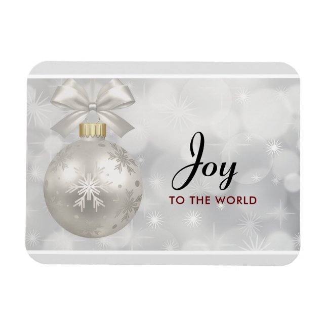 Joy till World Elegant Silver jul Boll Magnet (Horisontell)