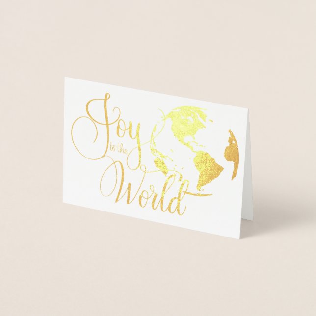 Joy till World Handlettered jul Foil Card Folierat Kort (Framsida)