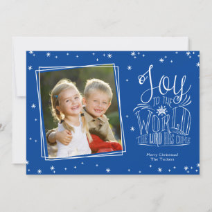 Joy till World Handskriftlig Blue Photo jul Julkort