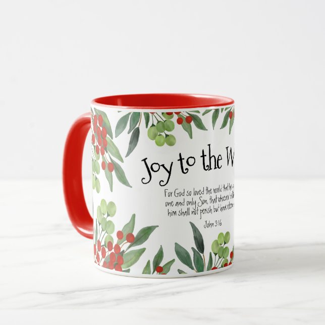 Joy till World John 3:16 Red Faith jul Mugg (Framsida vänster)