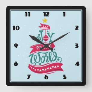 Joy till World Jul Quote Typography Fyrkantig Klocka