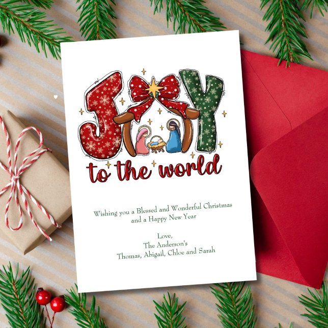 Joy till World Manger Scene Christian Religiösa Julkort (Joy to the World Christmas Holiday Personalized Greeting Card)