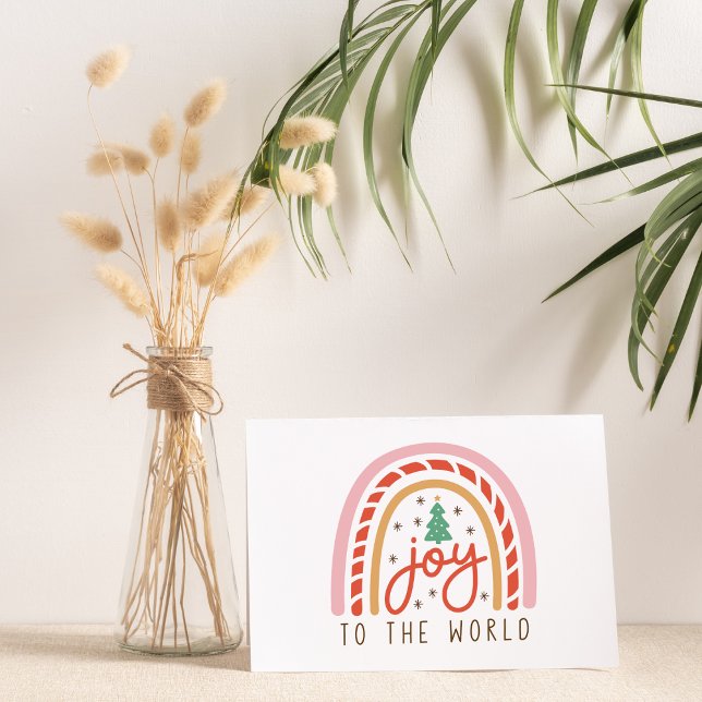 Joy till World Rainbow Rosa jul Kort (Joy to the World Cute Rainbow Christmas Card Illustrated Greeting Card Non Photo Card)