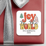 Joy till World Retro Gift Fyrkantigt Klistermärke<br><div class="desc">Den här designen kan vara personlig i det område som tillhandahålls genom att ändra fotot och/eller text. Du kan också anpassa den genom att klicka på Anpassa den här mallen och sedan välja klicka för att anpassa ytterligare alternativ och ta bort eller ändra färg i bakgrunden, lägga till text, ändra...</div>