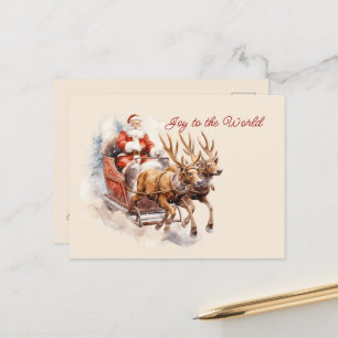 Joy till World Santa Sleigh Reindeer Rushing Vykort