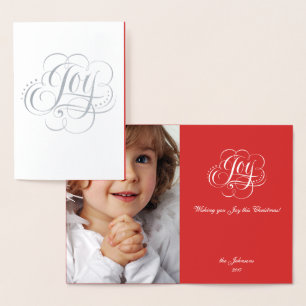 Joy till World Silver Red jul Calligraphy Folierat Kort