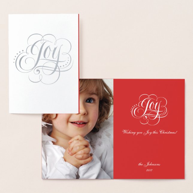 Joy till World Silver Red jul Calligraphy Folierat Kort (Display)