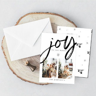 Joy till World Snowflake Black and White Photo Julkort