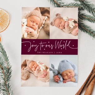 Joy to our World Cranberry Multi Photo Birth Meddelande
