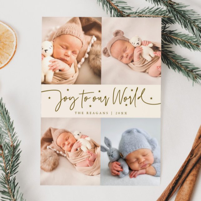 Joy to our World Cream Multi Photo Birth Meddelande (Skapare uppladdad)