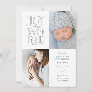 Joy to our World Hand Lettered Birth Notice Julkort