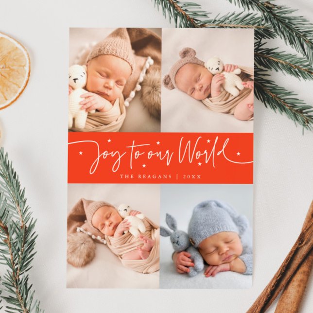 Joy to our World Red Multi Photo Birth Meddelande (Skapare uppladdad)