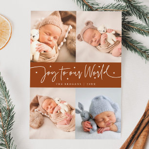 Joy to our World Terracotta Multi Photo Birth Meddelande