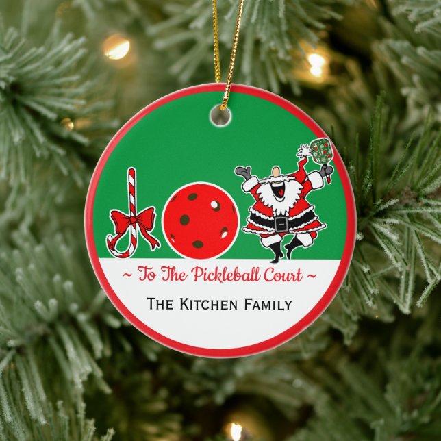 Joy to the Pickleball Court Santa Personalized Julgransprydnad Keramik (Träd)