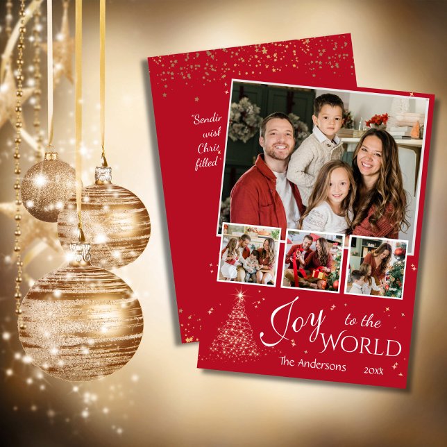 Joy to the world 4 fotocollage red red jul julkort (Front/Back )