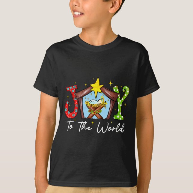 Joy To The World Baby Jesus Christmas Nativity Sce T Shirt (Framsida)