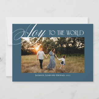 Joy to the World Christmas Design Blue Julkort