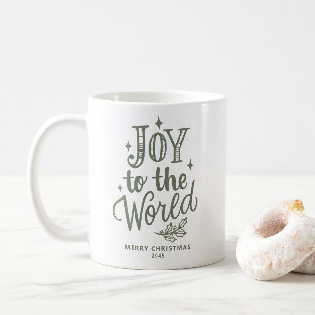 Joy to the World Christmas Lettering Taupe Green Kaffemugg (Med munk)