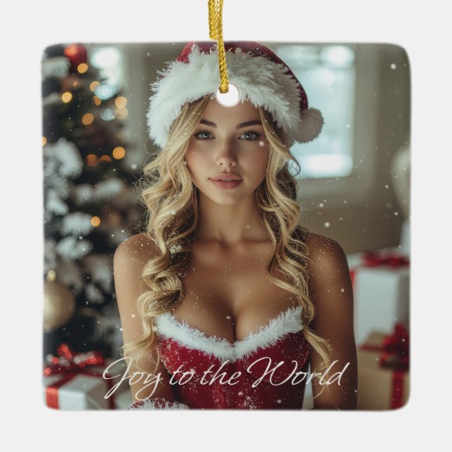 JOY TO THE WORLD - Christmas Santa Girl Julgransprydnad Keramik (Framsida)
