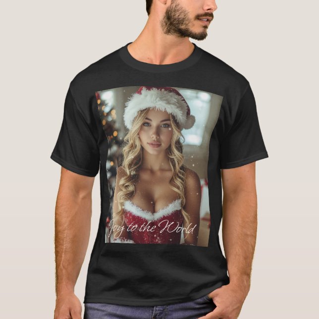 JOY TO THE WORLD - Christmas Santa Girl T Shirt (Framsida)