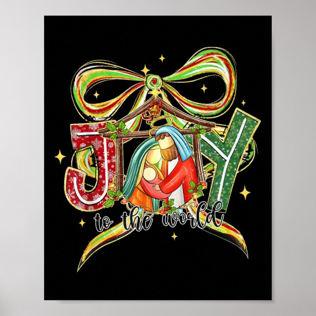 Joy To The World Coquette Bow Christmas Nativity C Poster (Framsidan)
