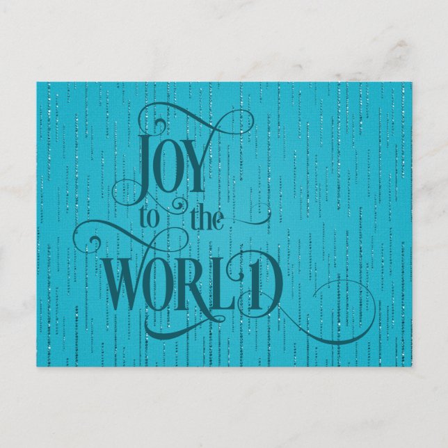 JOY TO THE WORLD Dark Teal Script Christmas  Vykort (Framsida)