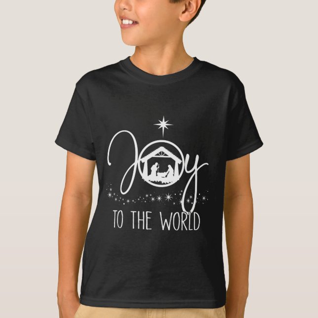Joy To The World Jesus Christian Nativity Scence C T Shirt (Framsida)