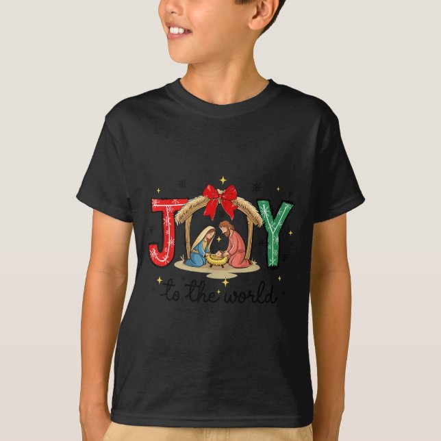 Joy To The World Jesus Christian Nativity Scence C T Shirt (Framsida)