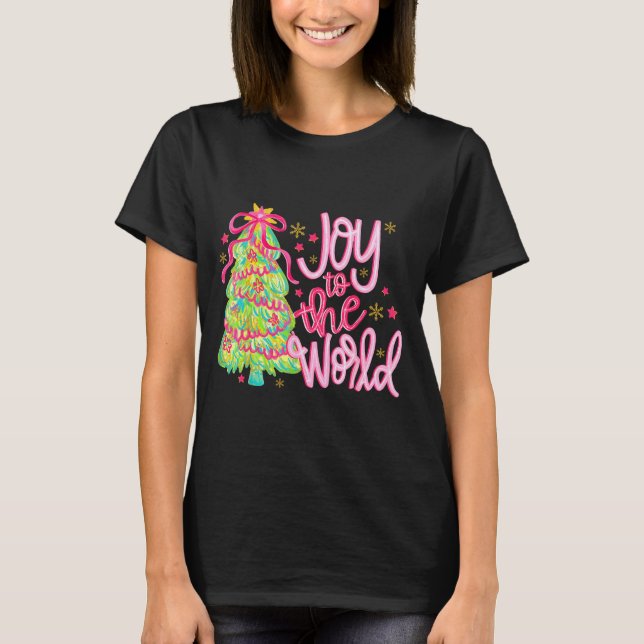 Joy To The World Jesus Christian Xmas Tree Holiday T Shirt (Framsida)