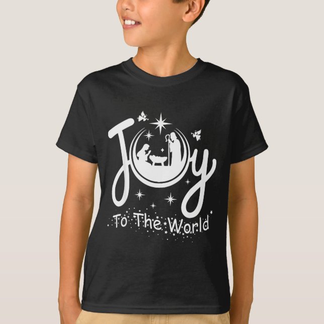 Joy To The World Jesus Christmas Nativity Scene Fa T Shirt (Framsida)