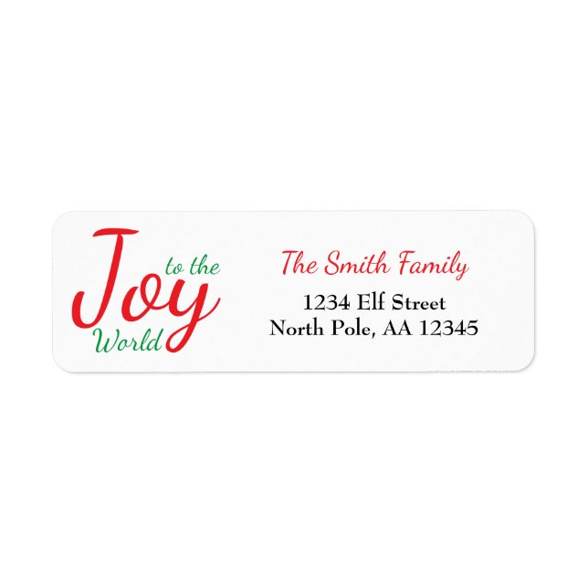 Joy to the World jul Address Label Returadress Etikett (Framsidan)