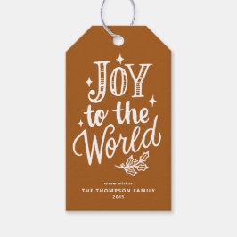 Joy to the World Lettering Burnt Orange Christmas Presentetikett