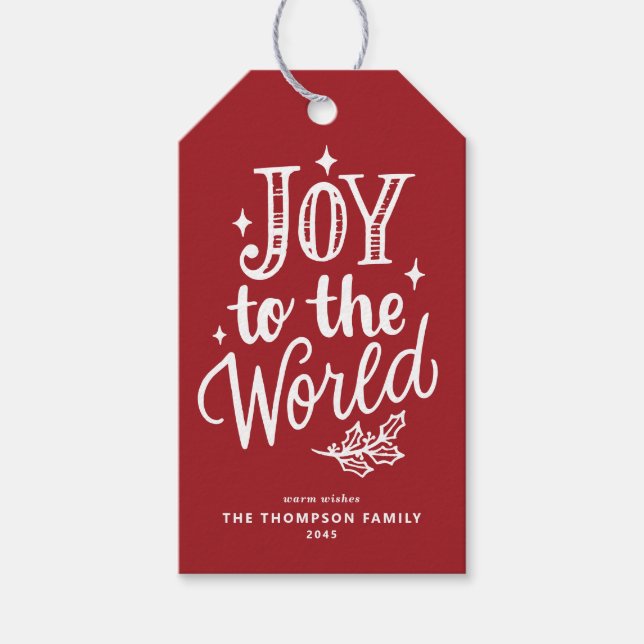 Joy to the World Lettering Red Christmas Presentetikett (Framsidan)