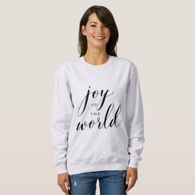 Joy to the World Minimal Christmas Script Hoodie T Shirt (Hel framsida)