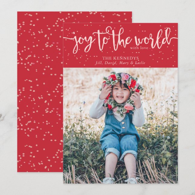 Joy to the World Red Photo Christmas Card Inbjudningar (Fram/baksida)
