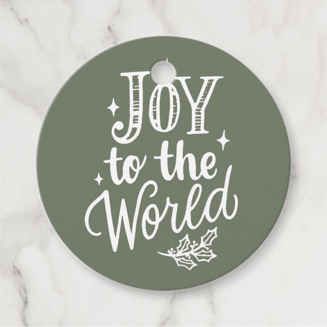 Joy to the World Rustic Taupe Green Christmas Gåvor Etiketter (Framsida)