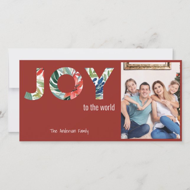 Joy to World 1 Photo Modern Red julcard Julkort (Framsida)